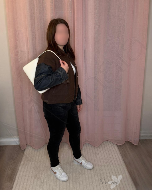 Veste courte bi-matière jean et polaire (marron)