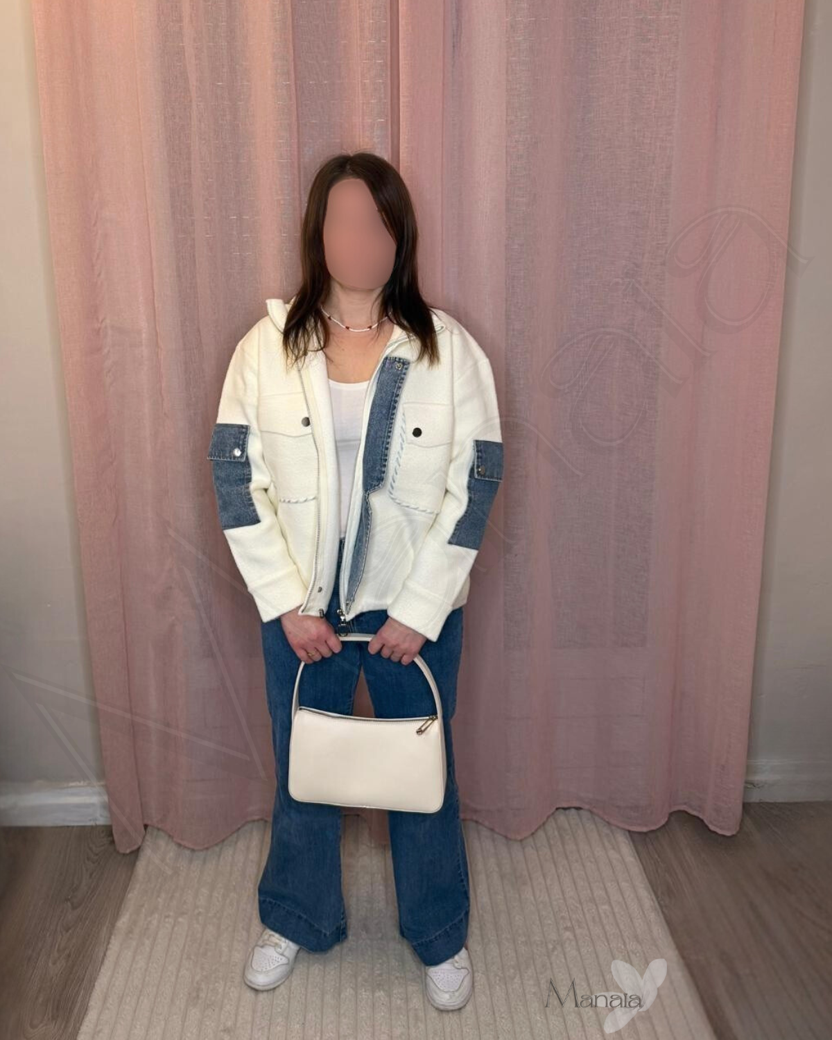 veste bi-matière polaire et jean ( blanc )