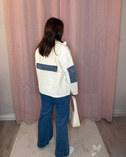 veste bi-matière polaire et jean ( blanc )