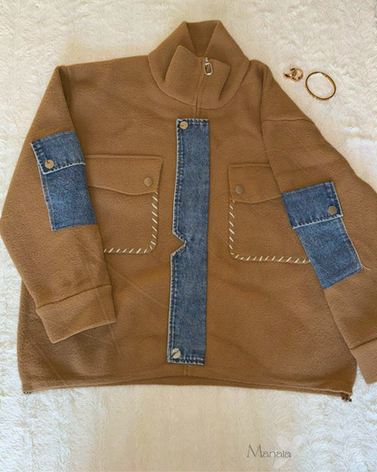 Veste bi matière polaire et jean ( choco )
